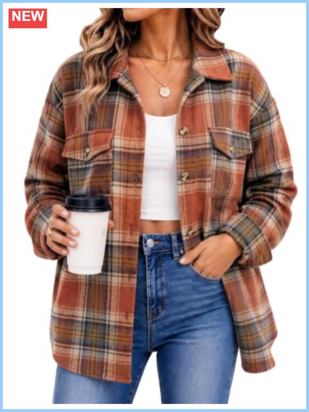 Flannel Plaid Shacket Long Sleeve Button Down Casual Jacket
